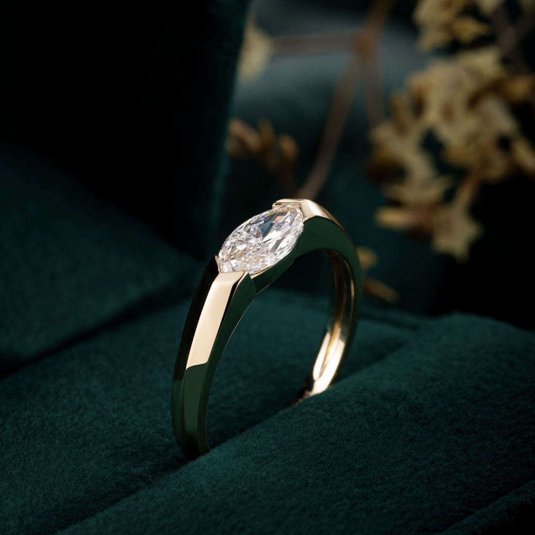 Marquise-cut lab-grown diamond ring in yellow gold